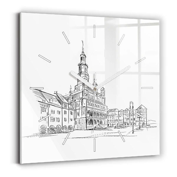 Ceas de sticlă pe perete pătrat Schiță a orașului vechi Poznań