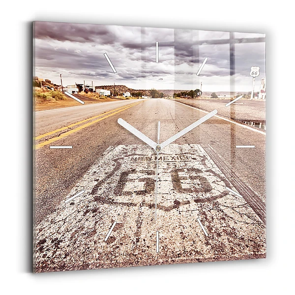 Ceas perete din sticlă pătrat Route 66 SUA