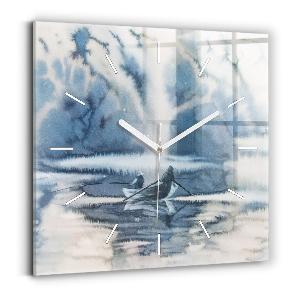 Ceas din sticlă pătrat Pescar pe lac