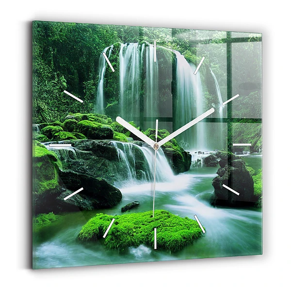 Ceas pătrat de perete din sticlă Cascada printre mușchi