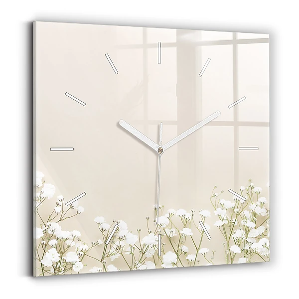 Ceas perete din sticlă pătrat Flori de gypsophila înflorite