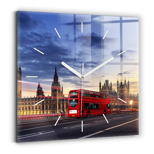 Ceas din sticlă pătrat Autobuzul roșu din Londra