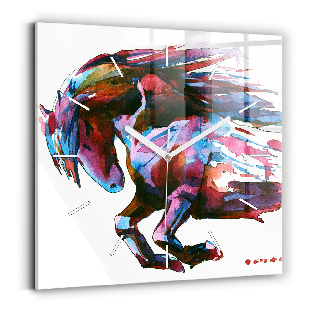 Ceas de sticlă pe perete pătrat Cal pe fugă