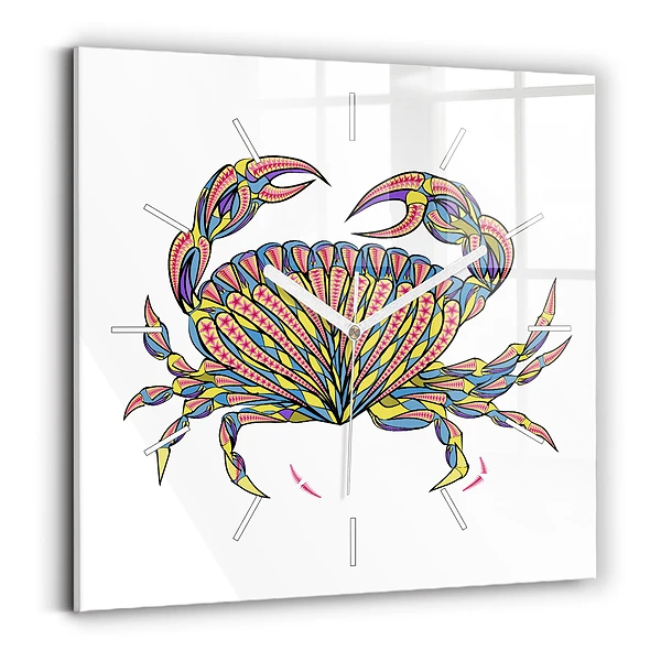 Ceas de sticlă pe perete pătrat Crab etnic