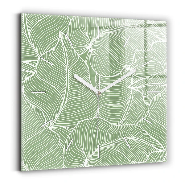 Ceas de sticlă pe perete pătrat Modelul frunzelor naturii