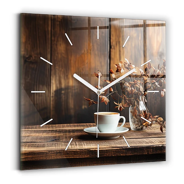 Ceas pătrat de perete din sticlă ceașcă de cafea
