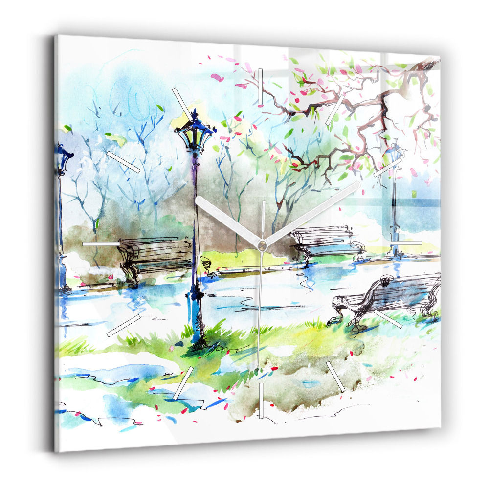 Ceas de sticlă pe perete pătrat Primavara pitoreasca