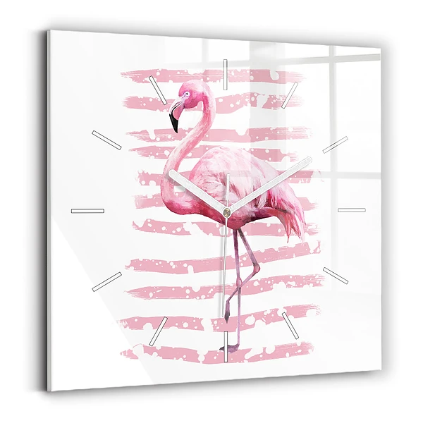 Ceas de sticlă pe perete pătrat Grafica Flamingo