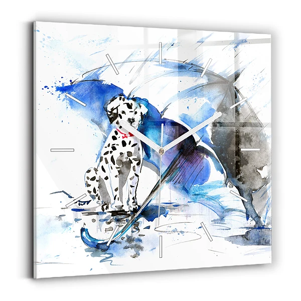 Ceas perete din sticlă pătrat Dalmatian și umbrelă