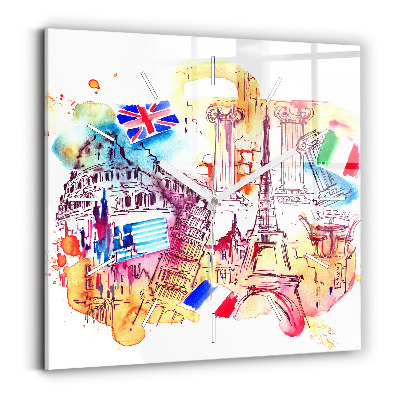 Ceas de sticlă pe perete pătrat Țări atractive ale lumii