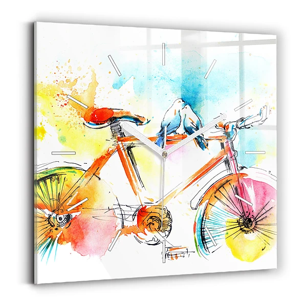 Ceas pătrat de perete din sticlă Bicicleta pictata