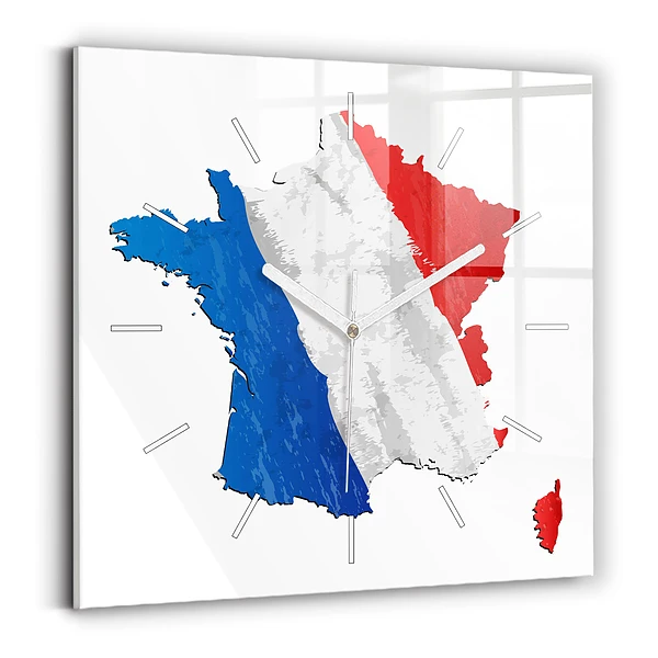 Ceas perete din sticlă pătrat steag francez