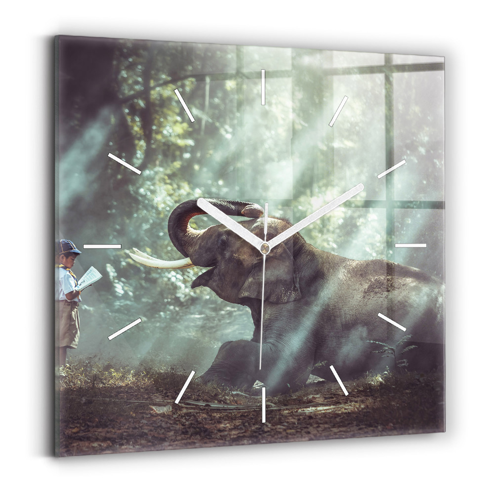 Ceas de sticlă pe perete pătrat Un băiat citește o carte