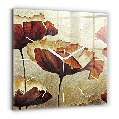 Ceas din sticlă pătrat Maci pictati