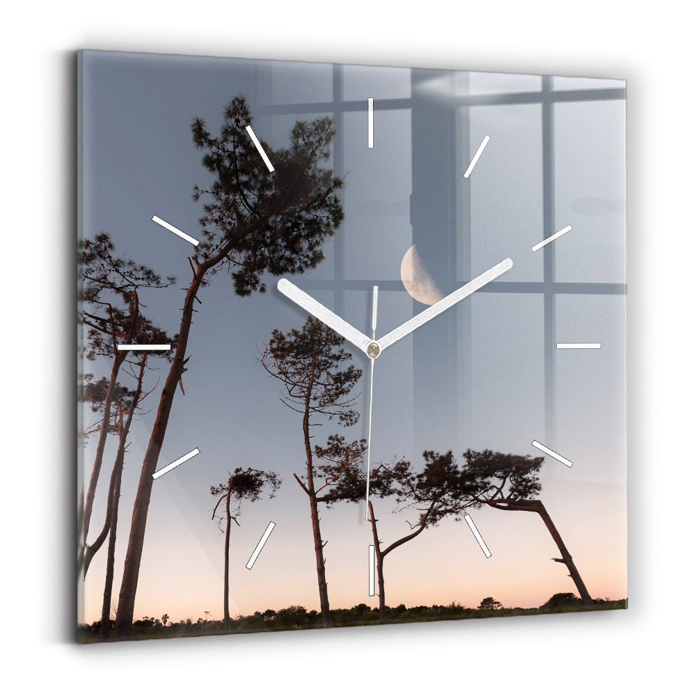 Ceas perete din sticlă pătrat Semiluna și copaci