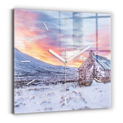 Ceas perete din sticlă pătrat Casa la munte