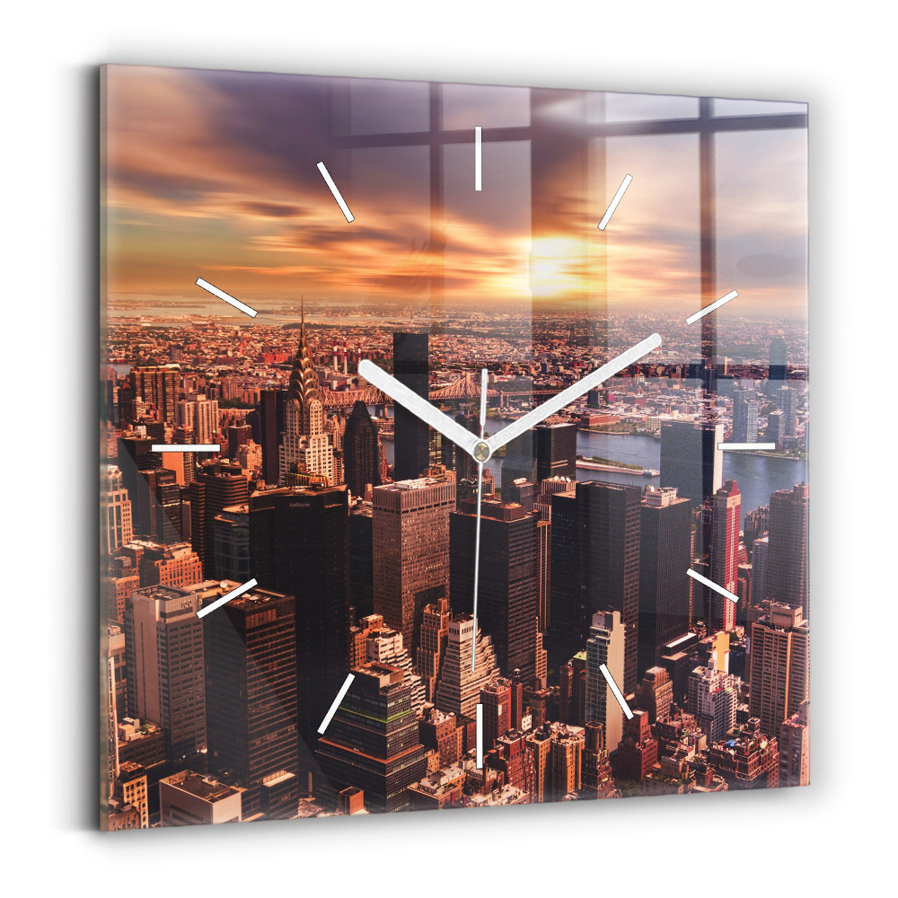 Ceas de sticlă pe perete pătrat Panorama orasului apusului