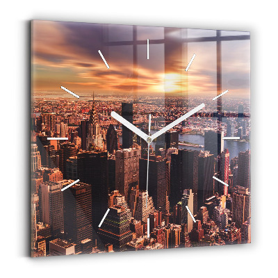 Ceas de sticlă pe perete pătrat Panorama orasului apusului