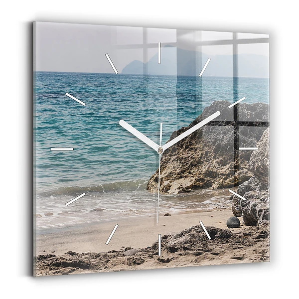 Ceas de sticlă pe perete pătrat Vedere la Marea Mediterană
