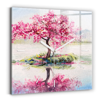 Ceas perete din sticlă pătrat Mozaic de copac