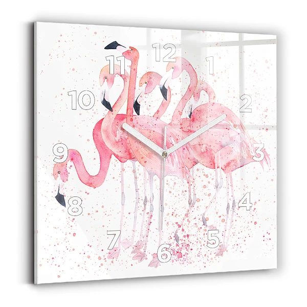 Ceas de sticlă pe perete pătrat O grămadă de flamingo
