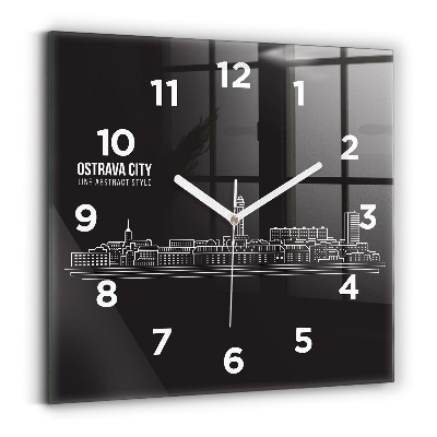 Ceas din sticlă pătrat Desen orașul Ostrava
