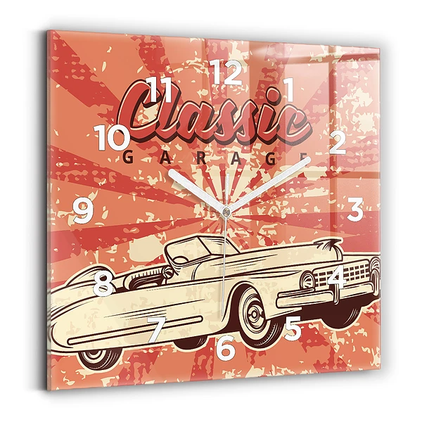 Ceas de sticlă pe perete pătrat Mașină retro vintage