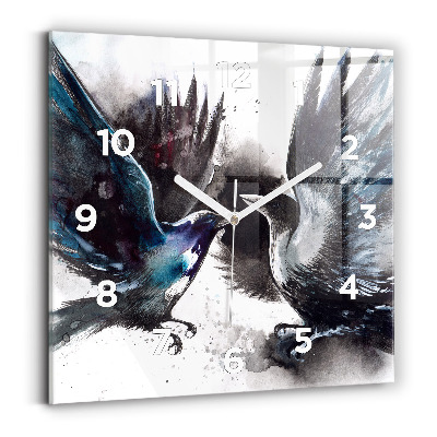 Ceas perete din sticlă pătrat Păsări pictate