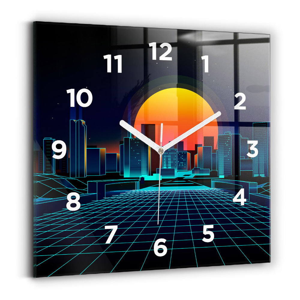 Ceas de sticlă pe perete pătrat Orașul ciberspațial