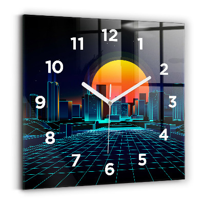 Ceas de sticlă pe perete pătrat Orașul ciberspațial