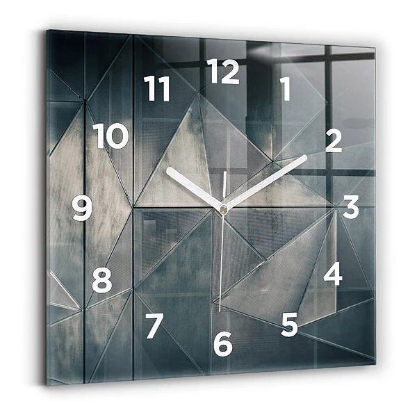 Ceas pătrat de perete din sticlă Triunghiuri abstracte metalice