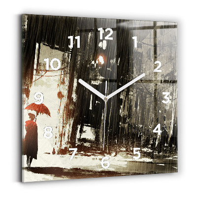 Ceas perete din sticlă pătrat Femeie într-o noapte ploioasă