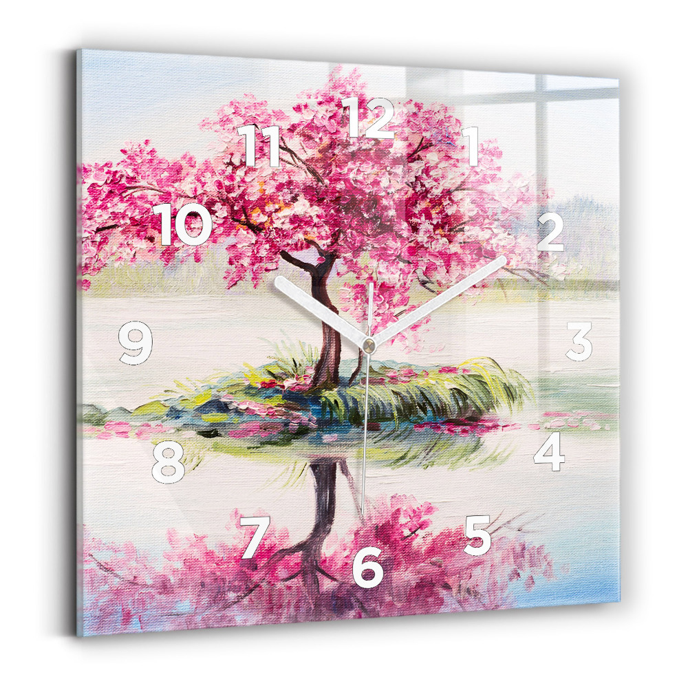Ceas perete din sticlă pătrat Mozaic de copac