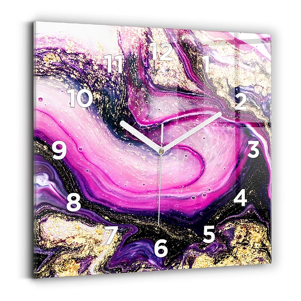 Ceas perete din sticlă pătrat Abstracția din marmură