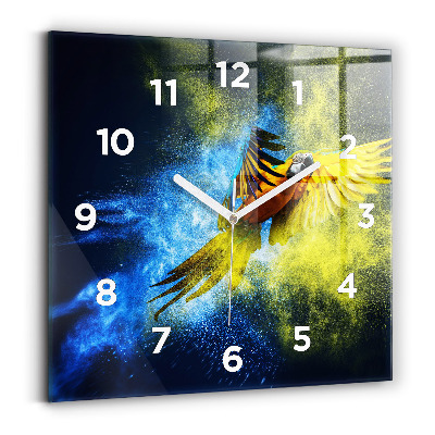 Ceas de sticlă pe perete pătrat Papagal colorat