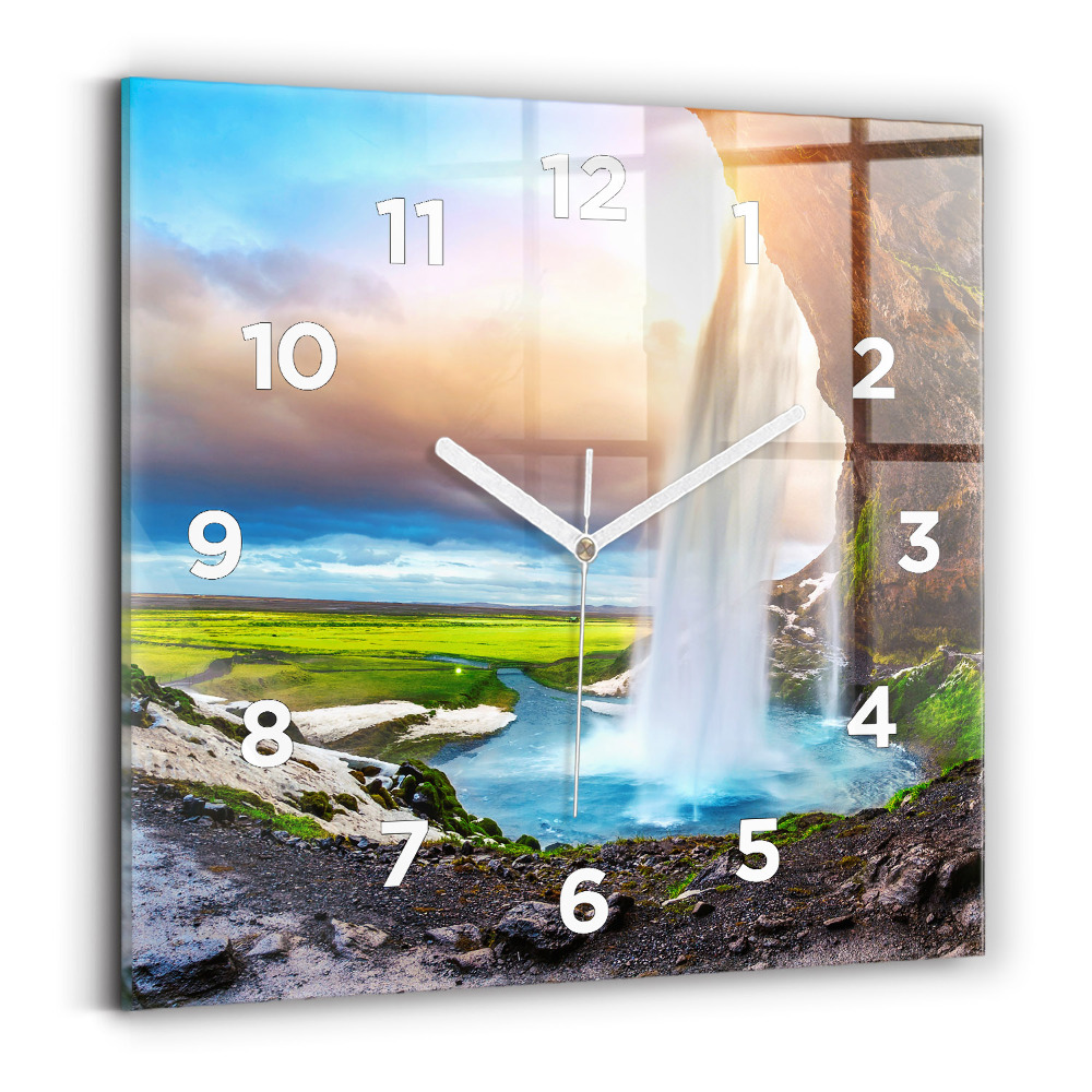 Ceas de sticlă pe perete pătrat Cascada în Islanda