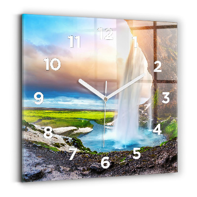 Ceas de sticlă pe perete pătrat Cascada în Islanda