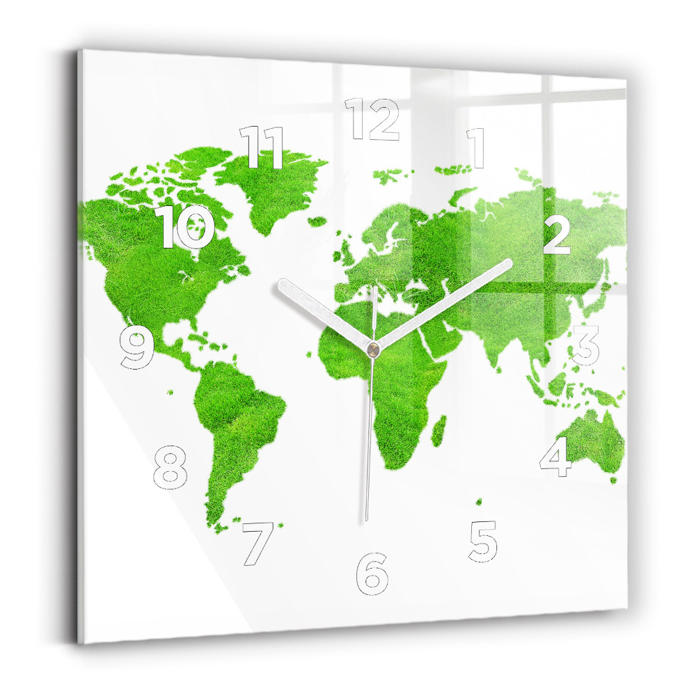 Ceas perete din sticlă pătrat Harta cu iarba verde