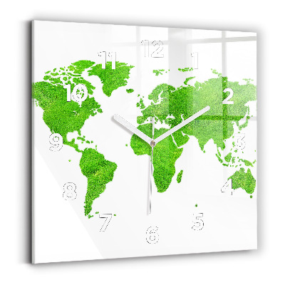 Ceas perete din sticlă pătrat Harta cu iarba verde