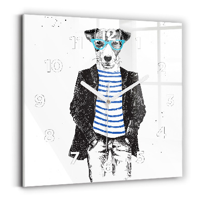 Ceas de sticlă pe perete pătrat Un câine într-un corp uman