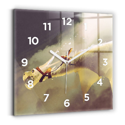 Ceas perete din sticlă pătrat Ilustrație Dragon Rider