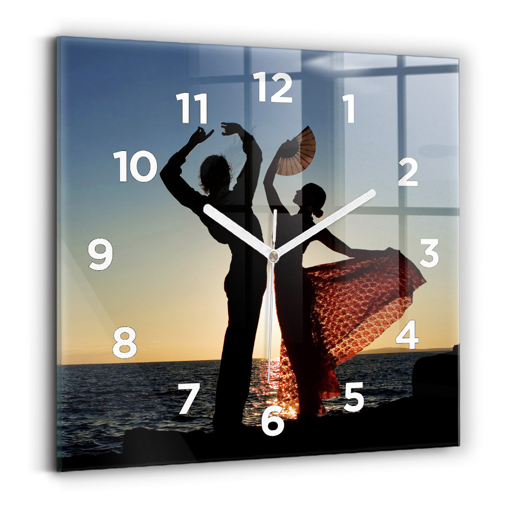 Ceas perete din sticlă pătrat Dans spaniol pe mare