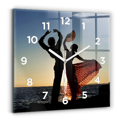 Ceas perete din sticlă pătrat Dans spaniol pe mare