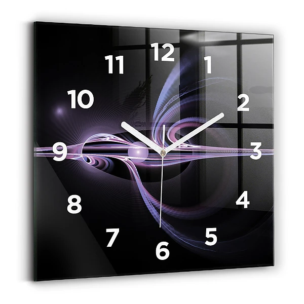 Ceas pătrat de perete din sticlă Abstracție violet