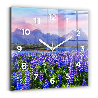 Ceas din sticlă pătrat Vedere asupra munților din Islanda