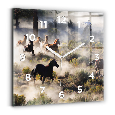 Ceas din sticlă pătrat O turmă de cai grăbiți