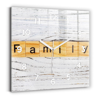 Ceas de sticlă pe perete pătrat Familie