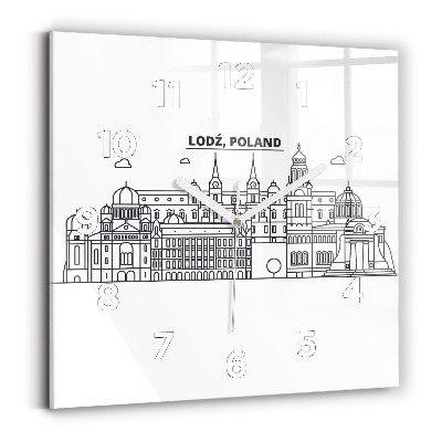Ceas de sticlă pe perete pătrat Panorama arhitecturii Łódź