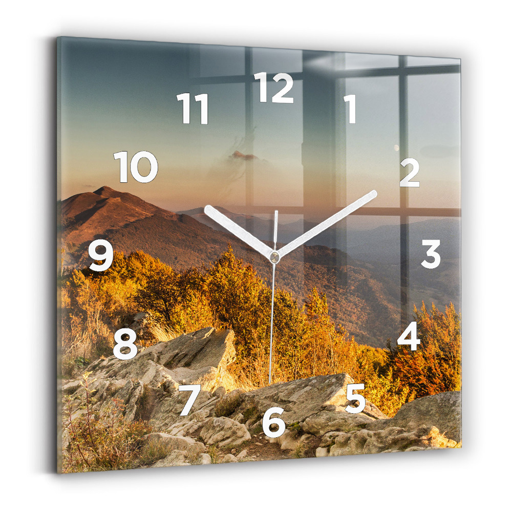 Ceas pătrat de perete din sticlă Munții Bieszczady