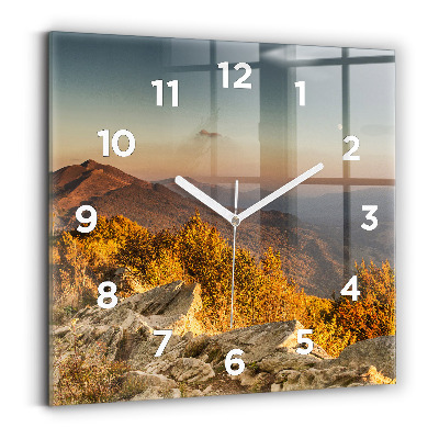Ceas pătrat de perete din sticlă Munții Bieszczady